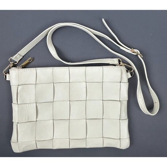 Anna Paola Handbags - Anna Paola Italian Leather Woven Crossbody Purse Cream 11 X 7.5